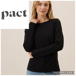 Pact Organic Cotton Luxe Stretch Jersey Long Sleeve Slim Tee Size Small Black